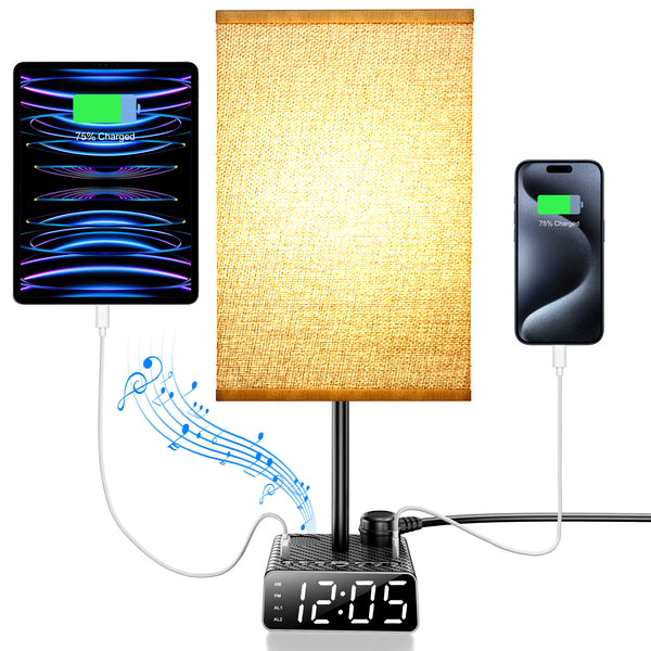 Alarm Clock Table Lamp with Speaker, USB Charger and Outlets, 500pcs