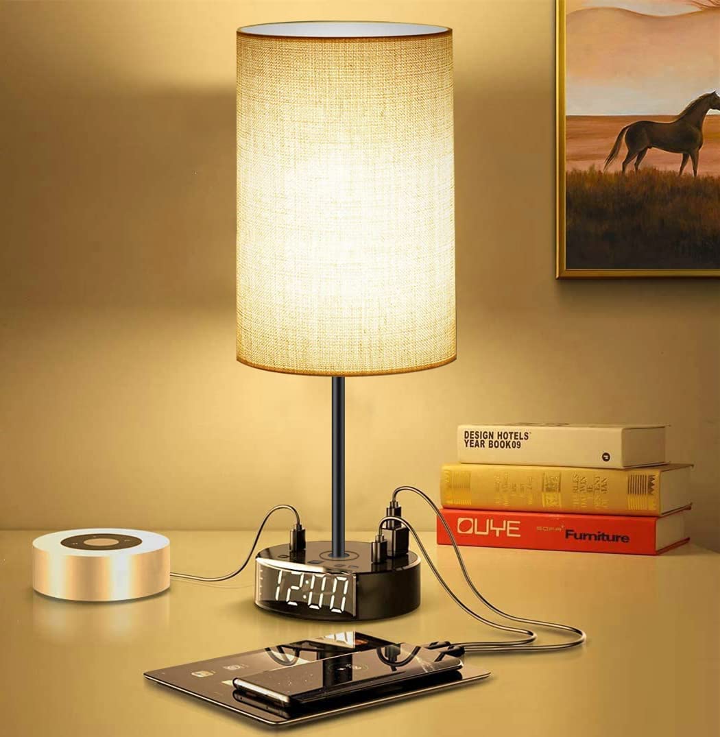 Alarm Clock Table Lamp with USB Charger and Outlets, 500pcs