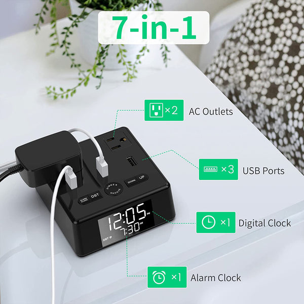 Alarm Clock with USB-A and USB-C Charger and Outlets, 500pcs