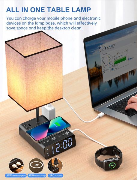 Alarm Clock Table Lamp, Wireless Charger, USB Charger and Outlets, 500pcs