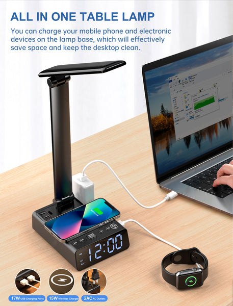 Alarm Clock Table Lamp, Wireless Charger, USB Charger and Outlets, 500pcs