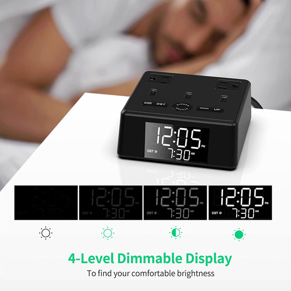 Alarm Clock with USB-A and USB-C Charger and Outlets, 500pcs