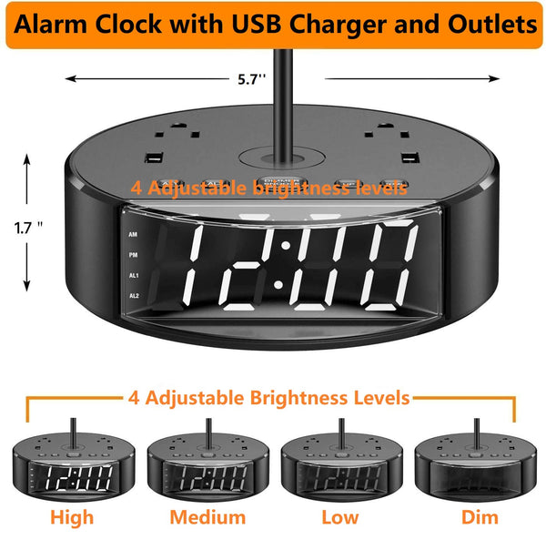 Alarm Clock Table Lamp with USB Charger and Outlets, 500pcs