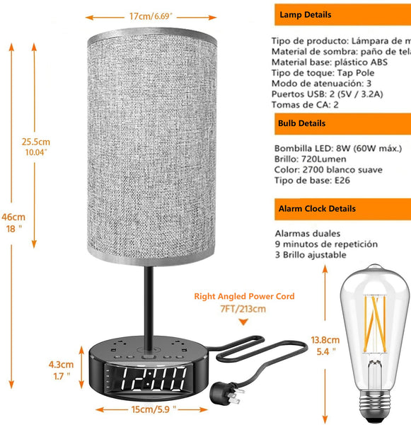 Alarm Clock Table Lamp with USB Charger and Outlets, 500pcs