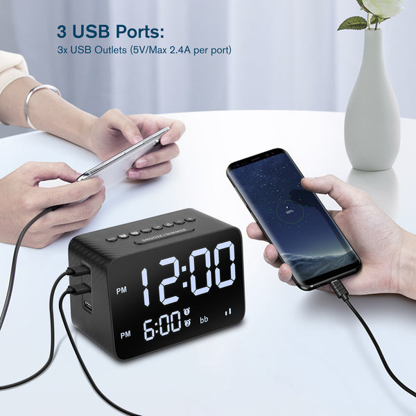 Alarm Clock with White Noise USB-A and USB-C Charger and Outlets, 500pcs