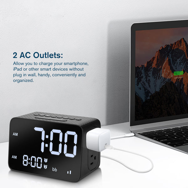 Alarm Clock with White Noise USB-A and USB-C Charger and Outlets, 500pcs