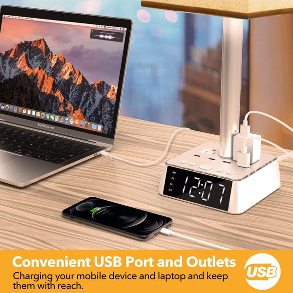 Alarm Clock Table Lamp with USB Charger and Outlets, 500pcs