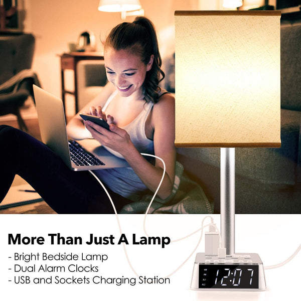 Alarm Clock Table Lamp with USB Charger and Outlets, 500pcs