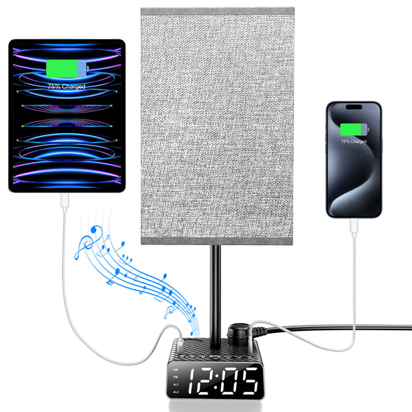 Alarm Clock Table Lamp with Speaker, USB Charger and Outlets, 500pcs