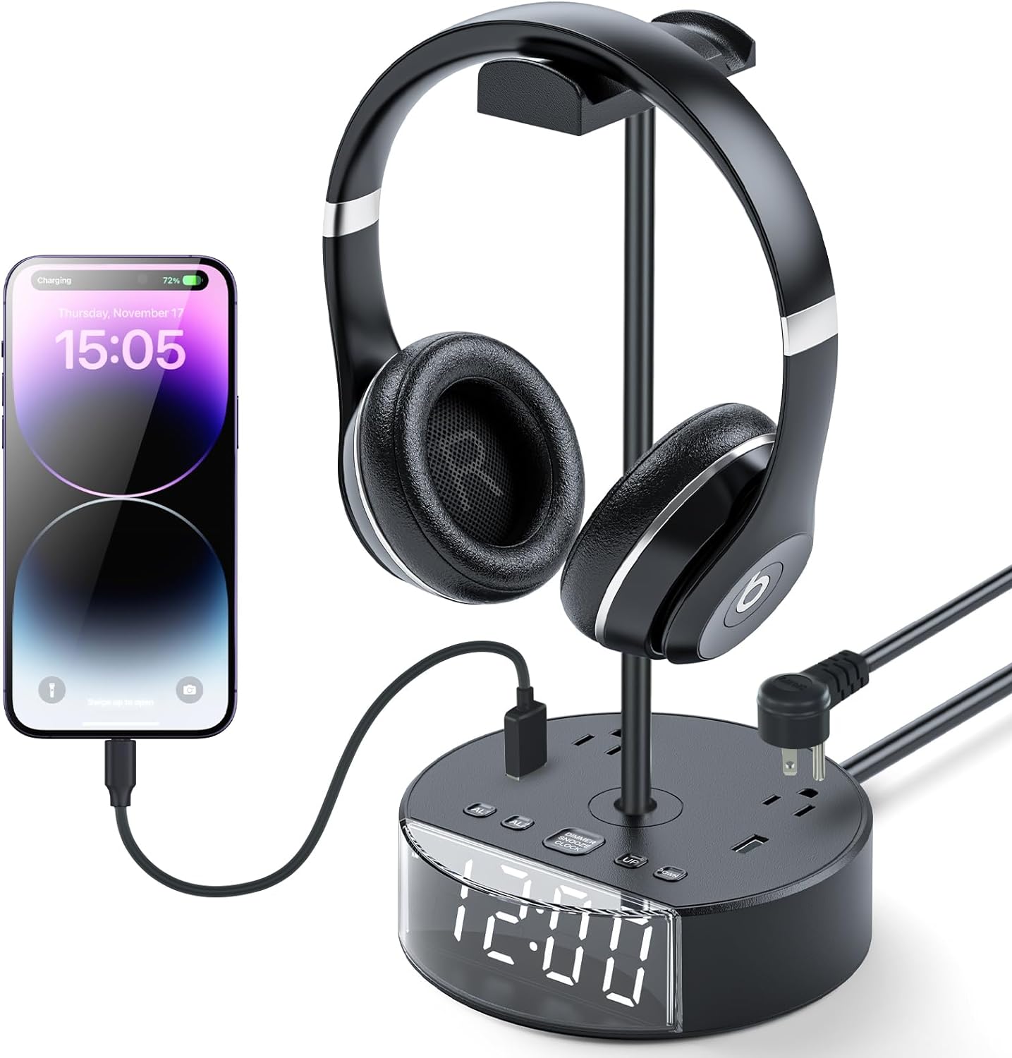 Alarm Clock with Rack, USB-A and USB-C Charger and Outlets, 500pcs