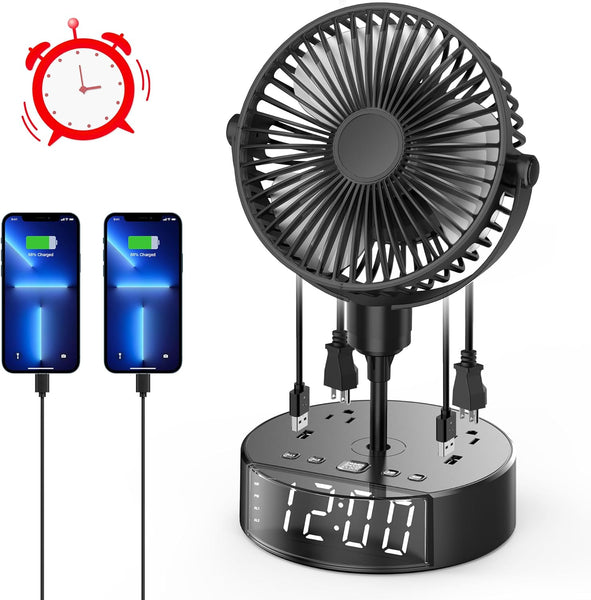 Alarm Clock with Fan, USB-A and USB-C Charger and Outlets, 500pcs