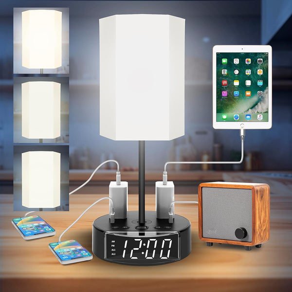 Alarm Clock Table Lamp with USB Charger and Outlets, 500pcs