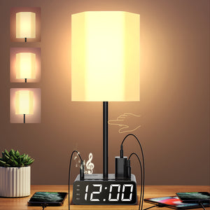 Alarm Clock Table Lamp with Speaker, USB Charger and Outlets, 500pcs