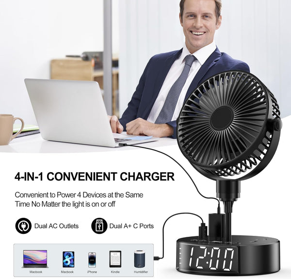 Alarm Clock with Fan, USB-A and USB-C Charger and Outlets, 500pcs