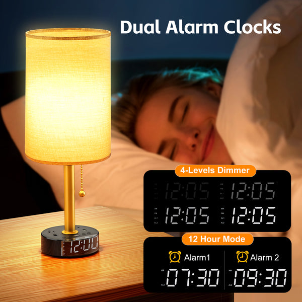 Alarm Clock Table Lamp with USB Charger and Outlets, 500pcs