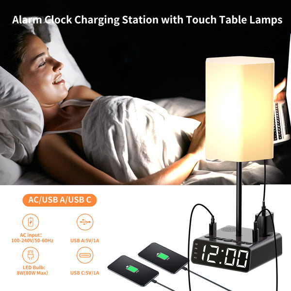 Alarm Clock Table Lamp with Speaker, USB Charger and Outlets, 500pcs