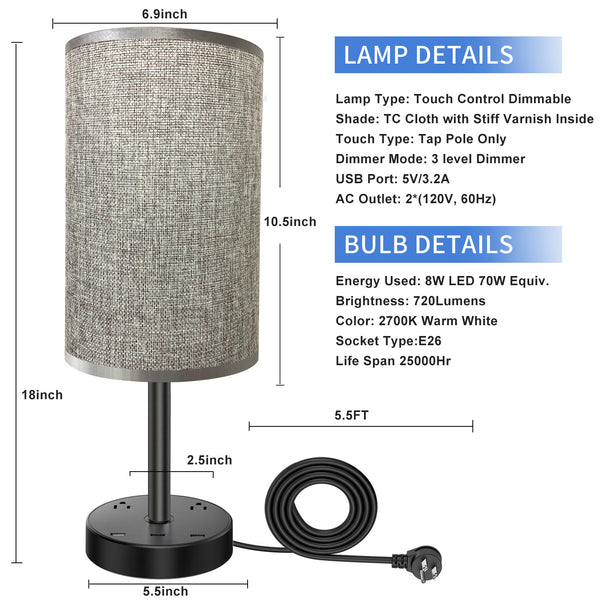 Table Lamp with USB Charger and Outlets, 500pcs