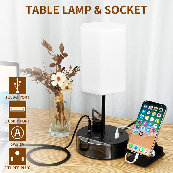 Alarm Clock Table Lamp with USB Charger and Outlets, 500pcs