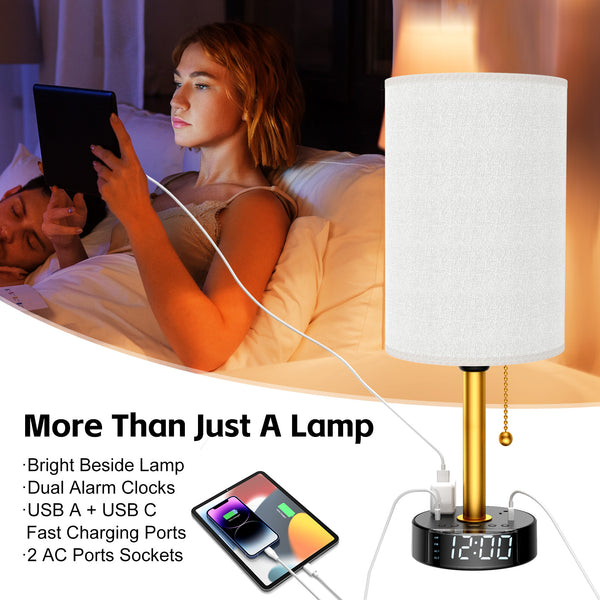 Alarm Clock Table Lamp with USB Charger and Outlets, 500pcs