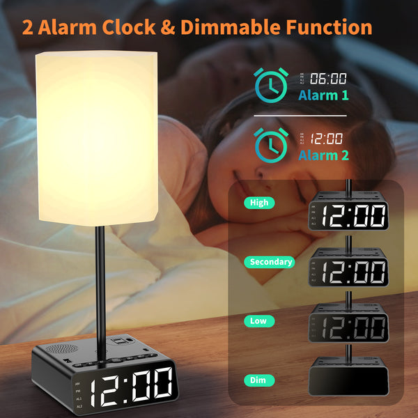 Alarm Clock Table Lamp with Speaker, USB Charger and Outlets, 500pcs