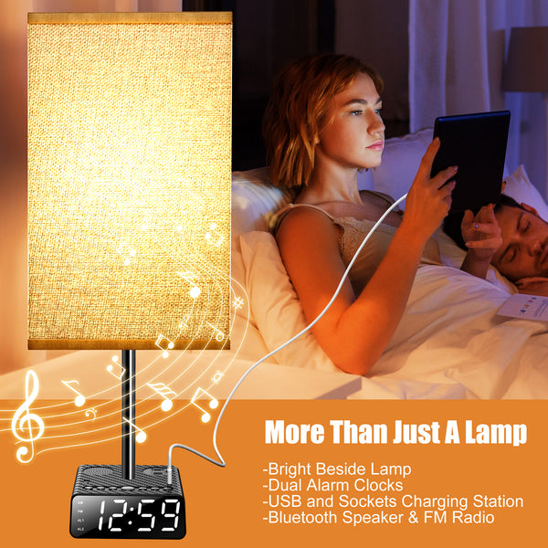 Alarm Clock Table Lamp with Speaker, USB Charger and Outlets, 500pcs