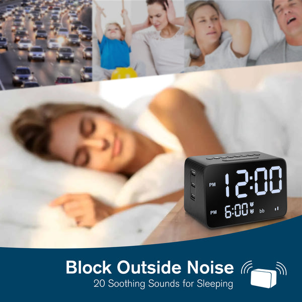 Alarm Clock with White Noise USB-A and USB-C Charger and Outlets, 500pcs