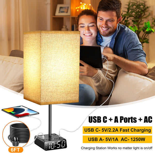 Alarm Clock Table Lamp with Speaker, USB Charger and Outlets, 500pcs