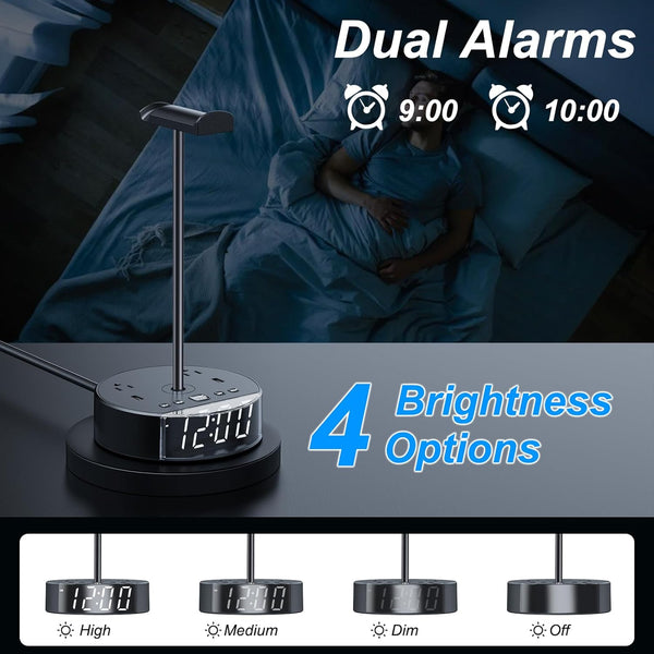 Alarm Clock with Rack, USB-A and USB-C Charger and Outlets, 500pcs