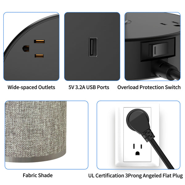 Table Lamp with USB Charger and Outlets, 500pcs