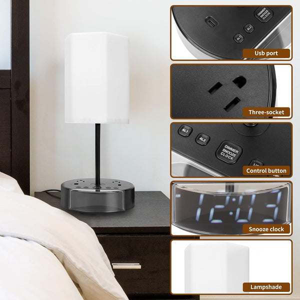 Alarm Clock Table Lamp with USB Charger and Outlets, 500pcs