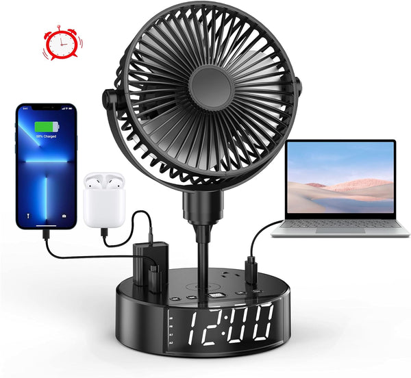 Alarm Clock with Fan, USB-A and USB-C Charger and Outlets, 500pcs