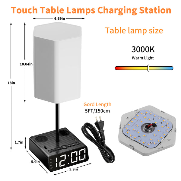 Alarm Clock Table Lamp with Speaker, USB Charger and Outlets, 500pcs