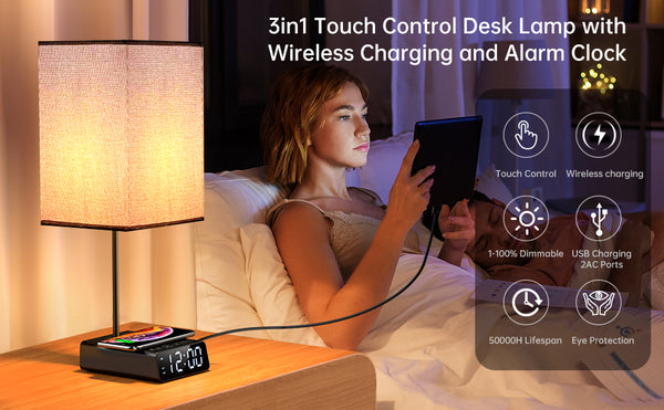 Alarm Clock Table Lamp, Wireless Charger, USB Charger and Outlets, 500pcs