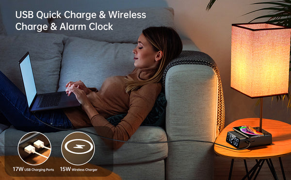 Alarm Clock Table Lamp, Wireless Charger, USB Charger and Outlets, 500pcs