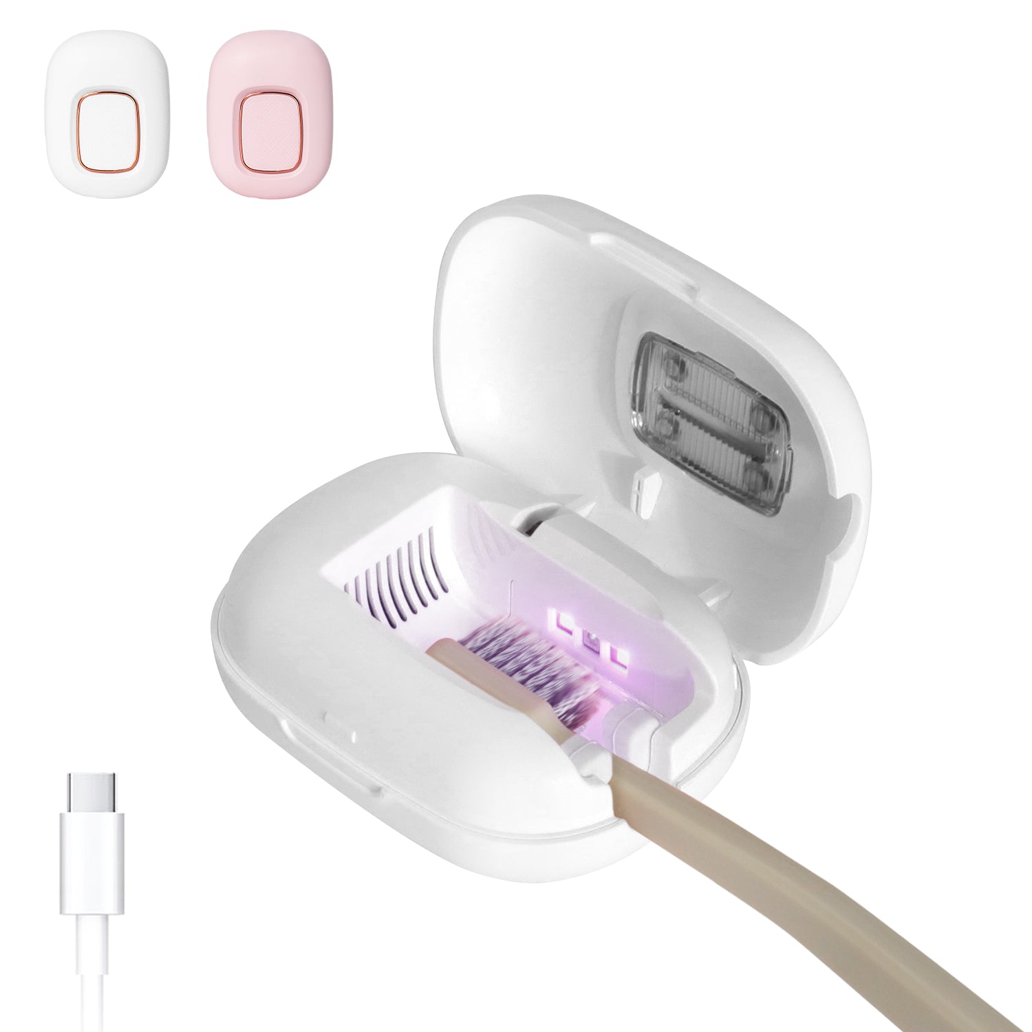 UV Toothbrush Sanitizer with Fan and Heater - White, Pink