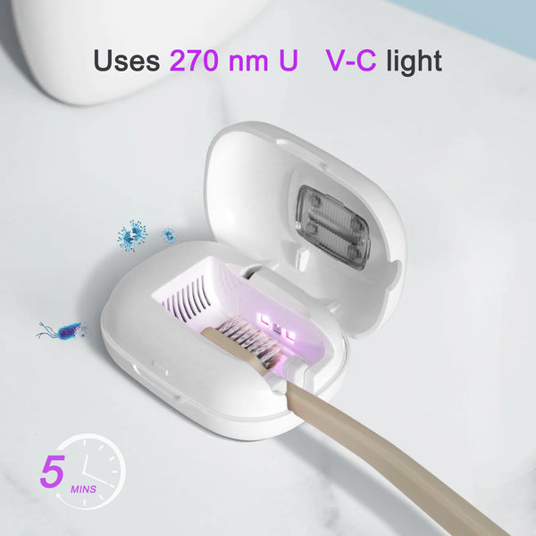 UV Toothbrush Sanitizer with Fan and Heater - White, Pink