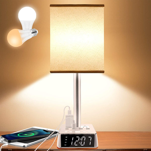 Alarm Clock Table Lamp with USB Charger and Outlets, 500pcs